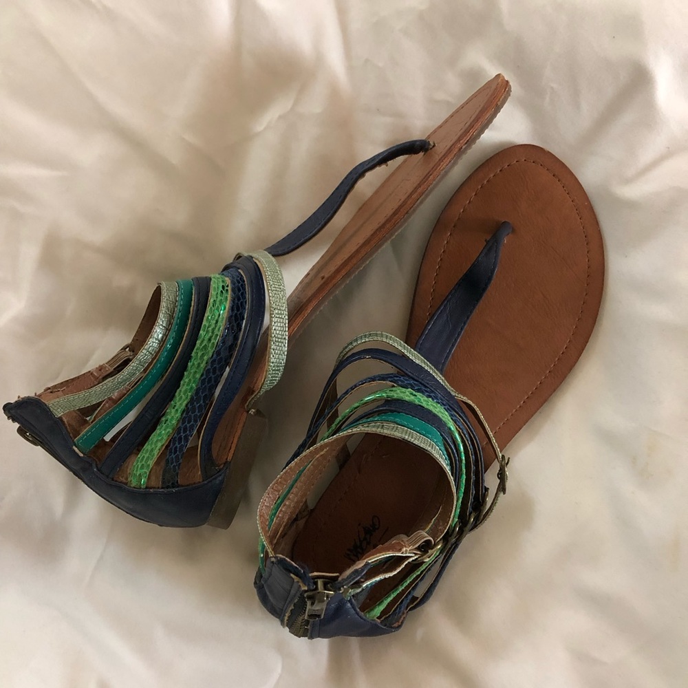 Blue and green strappy sandals